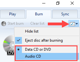 windows media player burn dvd not data disc