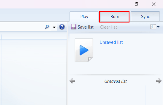 Windows Media Player Burn tab