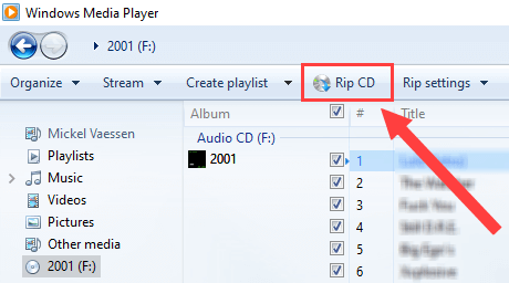 Windows Media Player Rip CD button