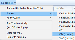 windows media payer rip settings