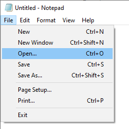 Windows Notepad open file