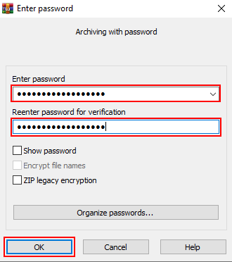 WinRAR Enter password window