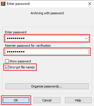 WinRAR Enter password window