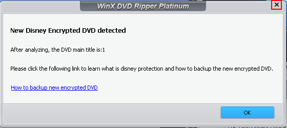 WinX New Encrypted DVD detected message