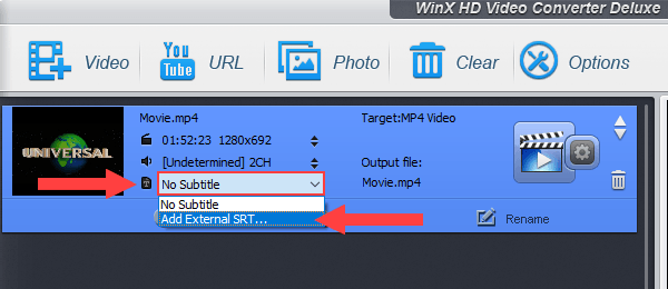WinX Video Converter Add External SRT option