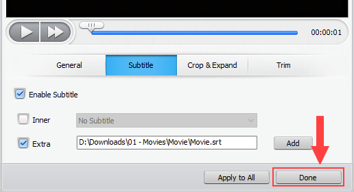 WinX Video Converter Done button