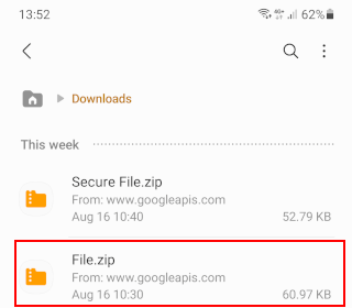 ZIP file on a Samsung Galaxy device