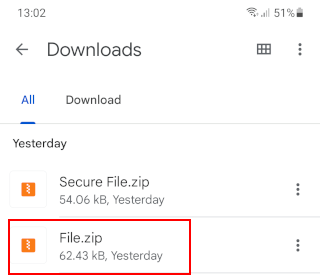 ZIP file on an Android phone