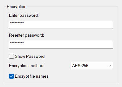 7-Zip Encryption settings