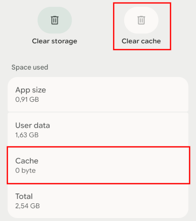 App cache cleared