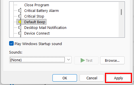 Apply sound settings