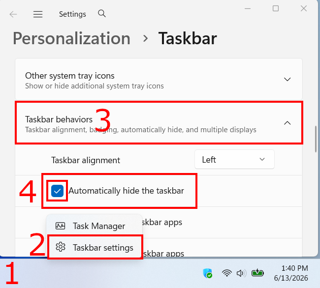 How to automatically hide the Windows 11 taskbar