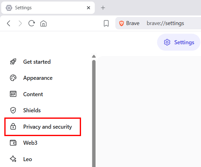 Brave browser Privacy and security settings