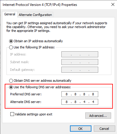 unblock websites Change DNS in Windows 10