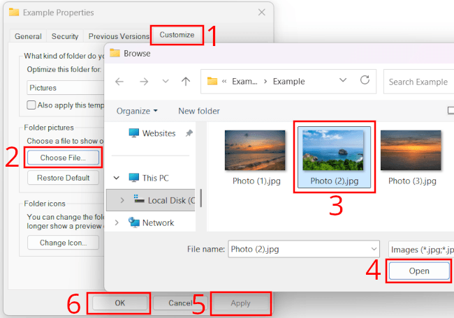 Change folder picture in Windows Properties Customize tab