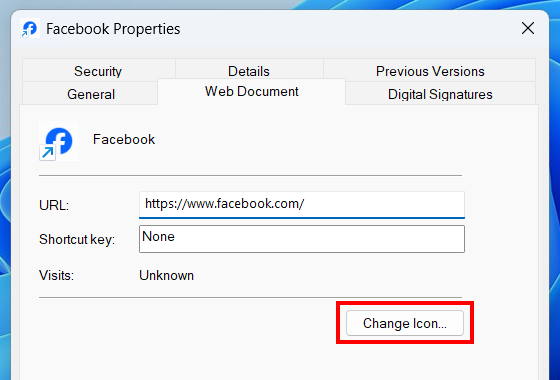 Change internet shortcut icon
