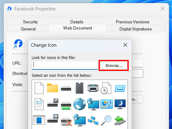 Change internet shortcut icon