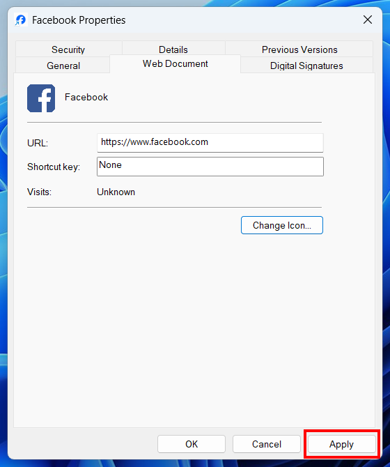 Change internet shortcut icon