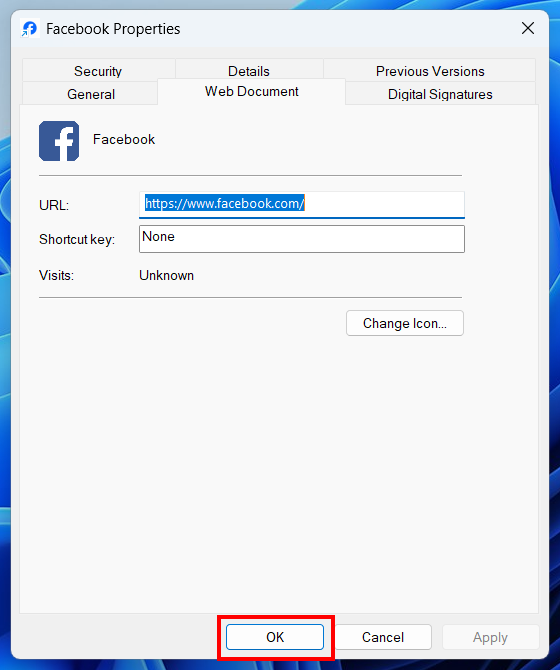 Change internet shortcut icon