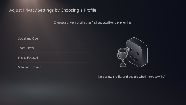Choose a privacy profile on PS5