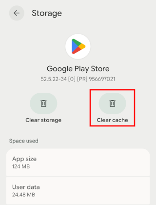 Clearing cache for Google Play Store in Android settings