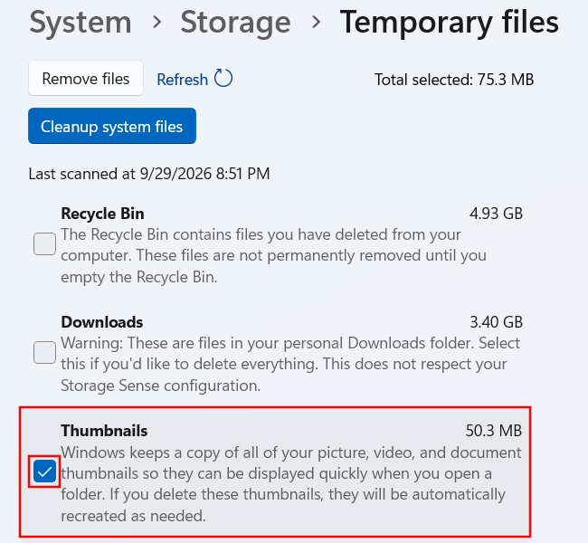 Clear thumbnail cache