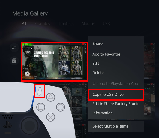 Copy one file from PS5 to USB drive