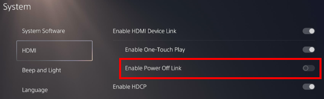 Disable Power Off Link on PS5