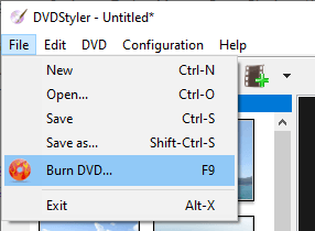DVDStyler burn DVD menu entry