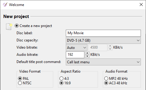 DVDStyler DVD settings