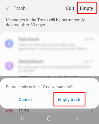 Empty trash on a Samsung Galaxy