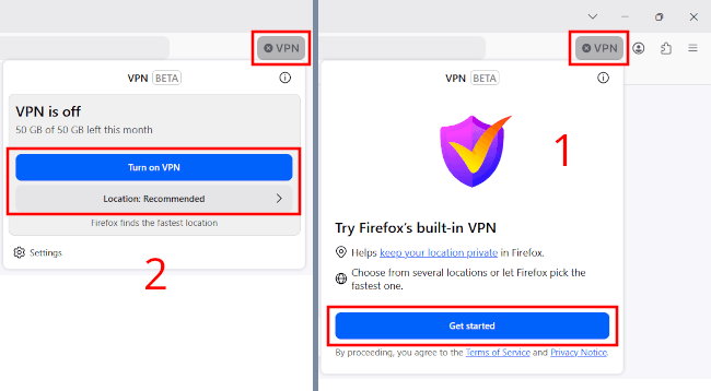 Enable and use Firefox's built-in VPN