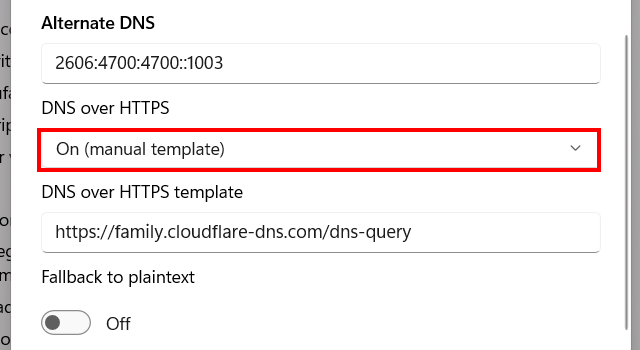 Enable DNS over HTTPS for Alternate DNS for IPv6