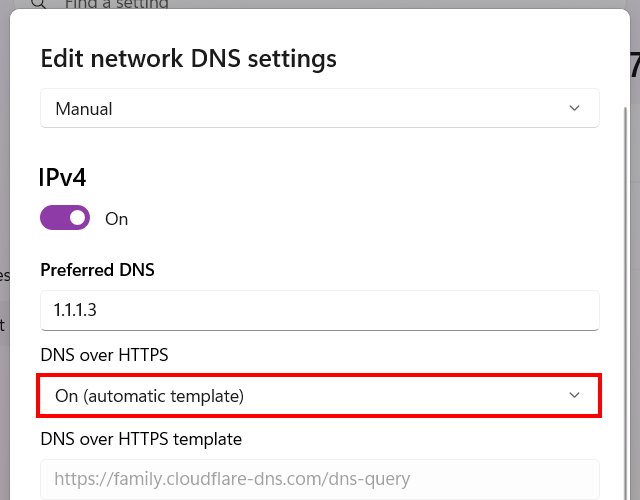 Enable DNS over HTTPS for Preferred DNS
