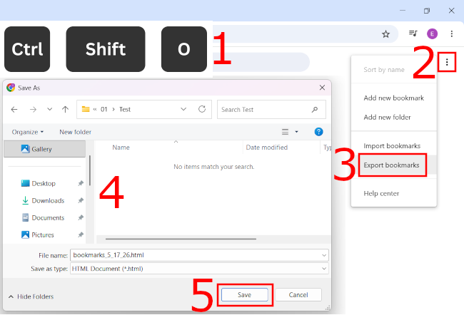 Export Chrome and Brave bookmarks to an HTML file