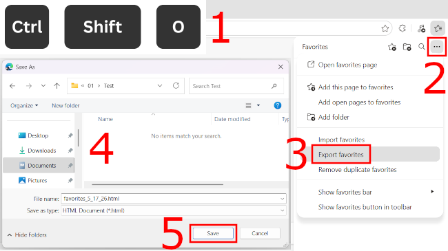 Export Edge bookmarks to an HTML file
