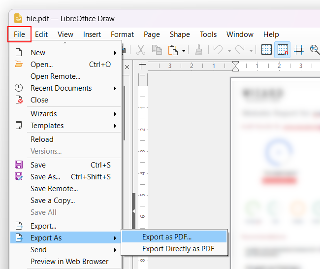 Export file as PDF in LibreOffice