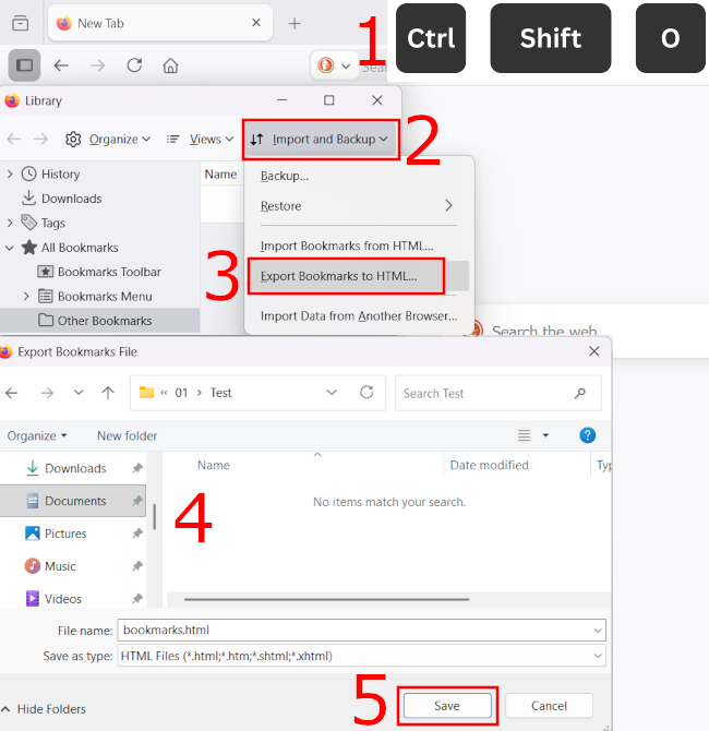 Export Firefox bookmarks to an HTML file