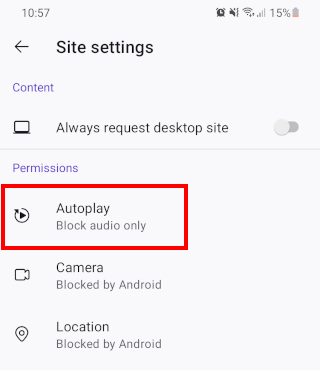 Firefox for Android autoplay settings
