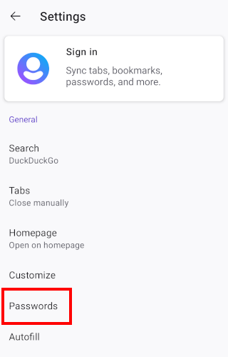 Firefox for Android passwords