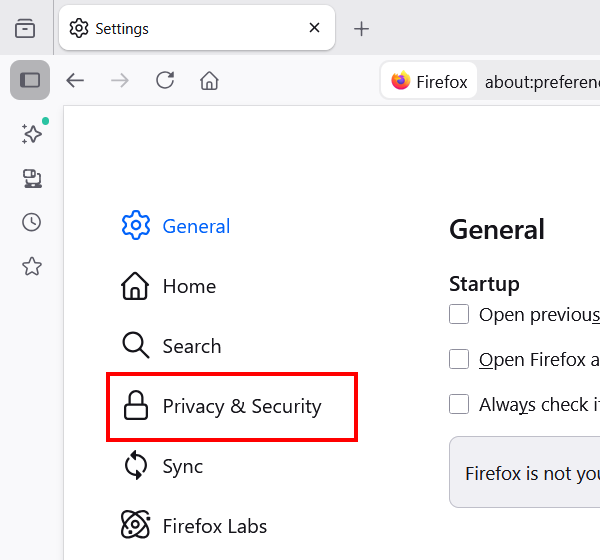 Firefox Privacy and Security settings