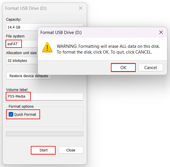 Format a USB drive for the PS5