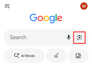 Google Lens camera icon in the Google app