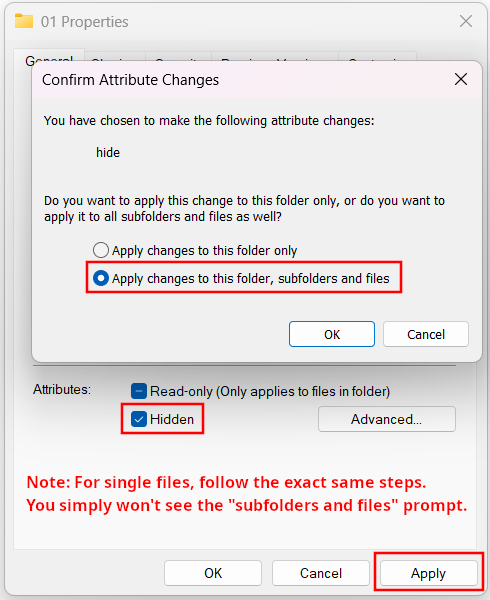 How to hide a file or folder in Windows File Explorer