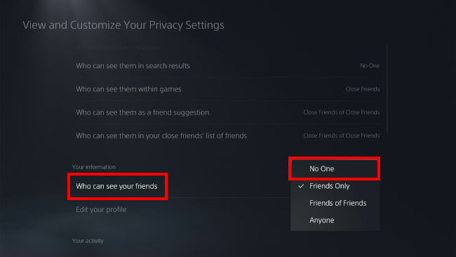 Hide friends list on PS5