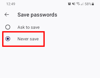 How to make Firefox stop asking to save passwords on Android