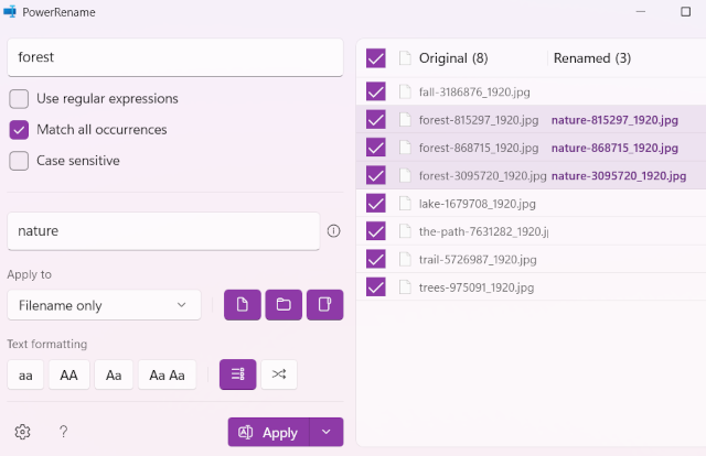 How to replace a word in multiple file names at once with PowerRename