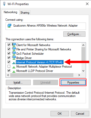 unblock websites Internet Protocol Version 4 properties in Windows 10