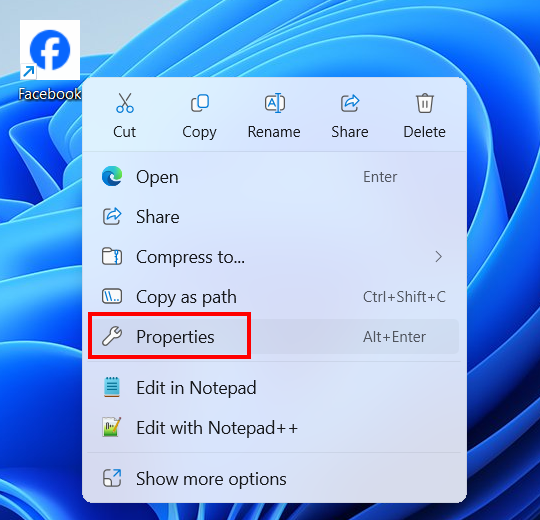 Internet shortcut properties