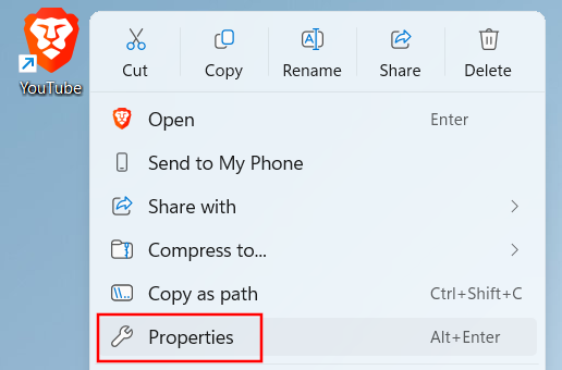 Internet shortcut properties